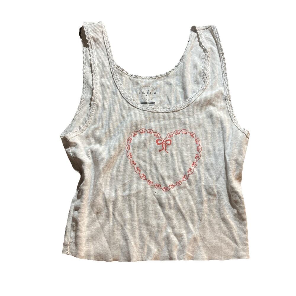 Y2K Vibe Pacsun PS/LA Heart Top Tank Women’s Medium Lace Trim Cut Off Crop
